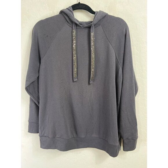 Torrid Charcoal Grey Hoodie Crystal Embellished Adjustable Strings Sz 00 (US 10) - Picture 2 of 7